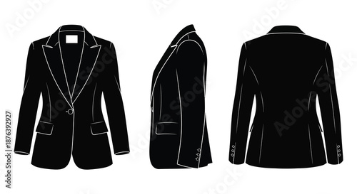 black blazer jacket with white outline silhouette high quality professional detailed modern elegant stylish clean crisp