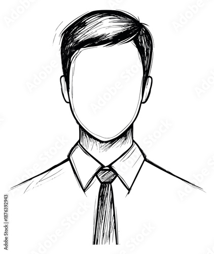 Hand drawn illustration of a male profile depicting a faceless user for business applications