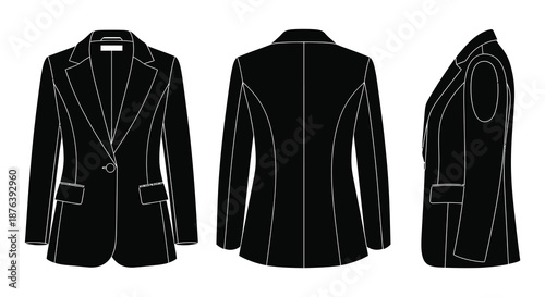 technical drawing of a black jacket with white lines silhouette high quality professional detailed modern elegant