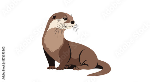 A charming vector illustration of a brown otter sitting gracefully, its head turned to the side, against a clean white background.