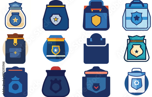 Police Evidence Bag Icon Blue Design on White Background vector illustration