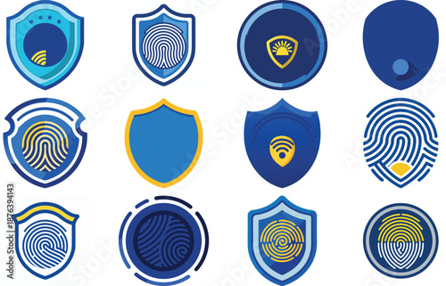 Police fingerprint identification shield icon on white background vector illustration
