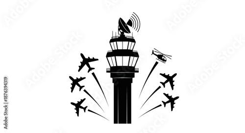 Air Traffic Control Tower with Planes.