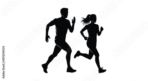 a man and woman running side by side in a black silhouette high quality professional detailed