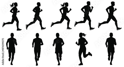 collection of running people in various poses silhouette high quality professional detailed modern elegant stylish clean
