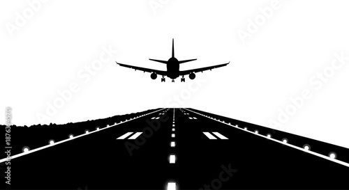 Airplane Landing on Runway Silhouette.
