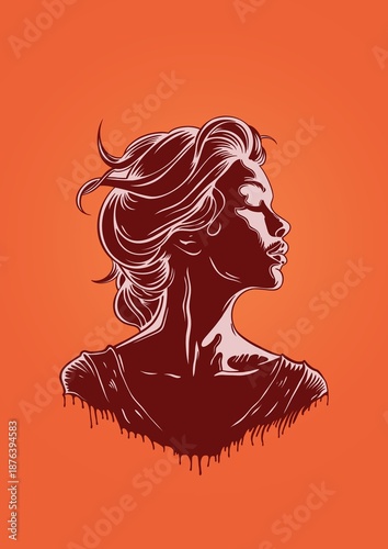 Elegant Female Profile Portrait in Line Art Style, Minimal Illustration. Girls empowerment. Feminist art