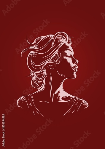 Elegant Female Profile Portrait in Line Art Style, Minimal Illustration. Girls empowerment. Feminist art