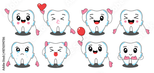 white tooth illustration icon vector graphics kawaii 