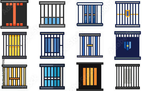Jail Cell Bars Icon on White Background, Police Law Enforcement Vector Illustration
