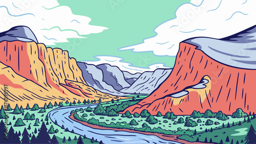 Golden sunrise over misty mountain range, dramatic landscape