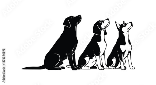 three dogs sitting and howling in unison silhouette high quality professional detailed modern elegant stylish clean