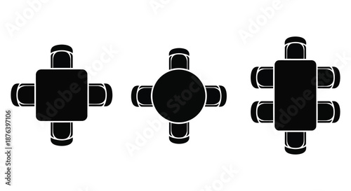 three different table settings with chairs in a silhouette high quality professional detailed modern elegant stylish