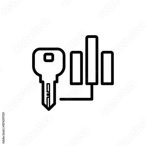 Minimalist Line Icon of a Key and Horizontal Bar Graph for Data Security and Security Concepts