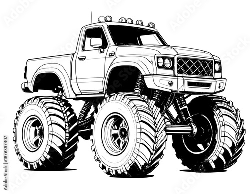 Technical Monster Truck Outline Vector