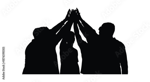 three people stacking their hands in a teamwork gesture silhouette high quality professional detailed modern elegant