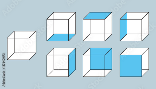 立方体の面を選択するユーザーインターフェースのアイコンセット。CADソフトのUIのシンプルなベクターイラスト