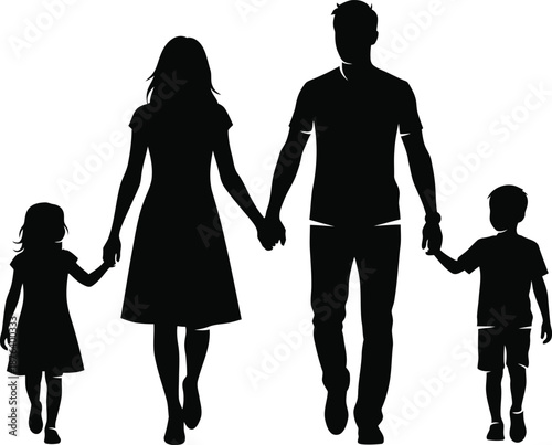 Happy family walking silhouette vector