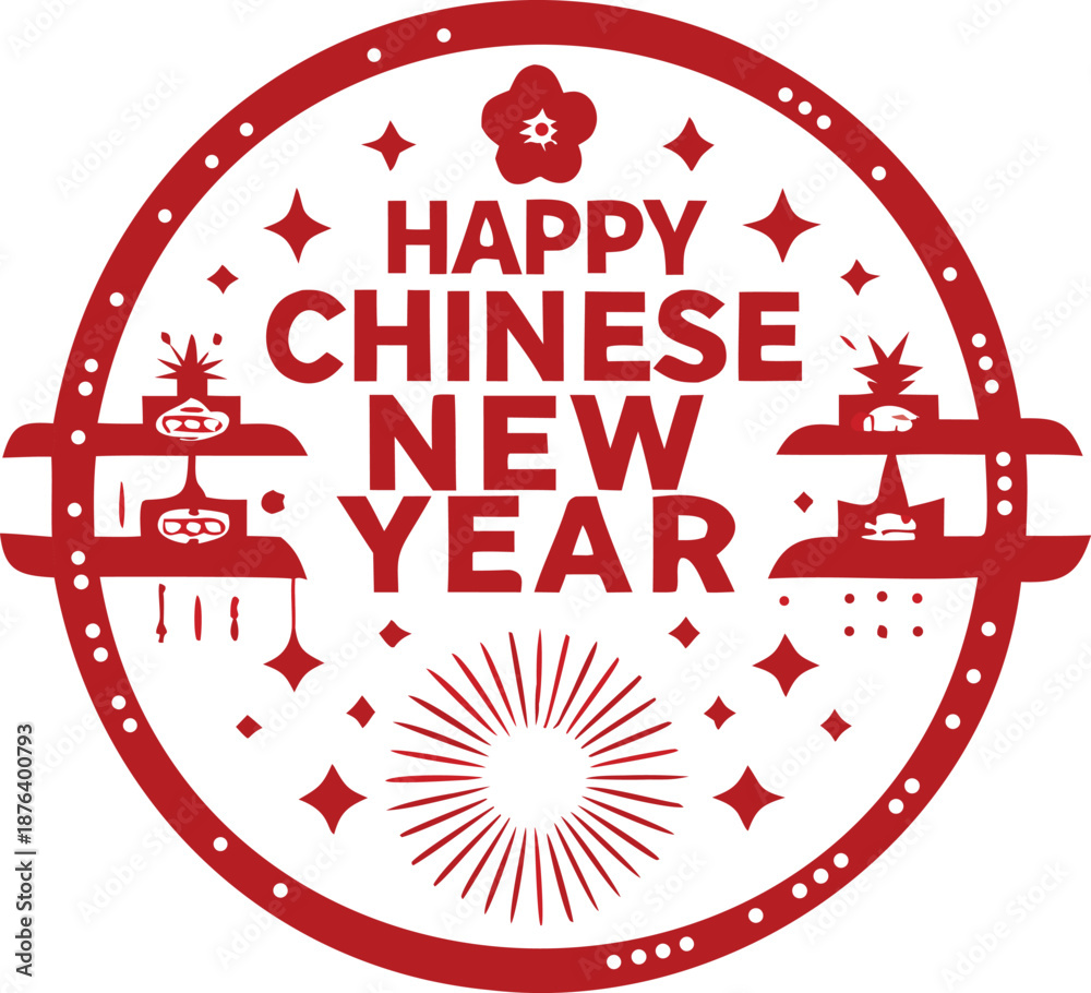 Fototapeta premium Happy chinese new year greeting card with red lanterns and fireworks on white background for celebration