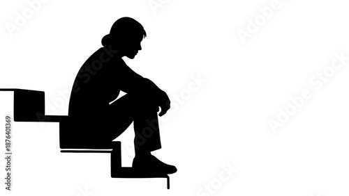 Man Sitting on Stair Silhouette Profile.