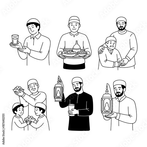 Ramadan Illustration of Sharing and Caring: A heartwarming illustration depicting the spirit of Ramadan through acts of sharing and caring, highlighting the beauty of togetherness and giving.