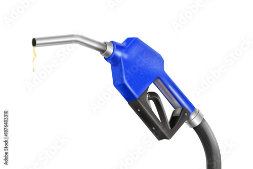 Valokuva Blue gas pump nozzle dripping gasoline drop, fueling energy concept, realistic 3