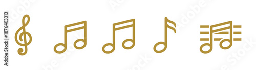 Set of all music notes symbols, flat design vector illustrations isolated on transparent background 