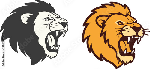 Roaring Lion Head Illustration - Powerful Feline Symbol for Strength and Courage