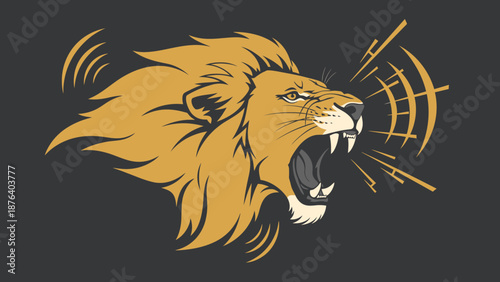 Dynamic illustration of a roaring lion's head with sound waves, symbolizing strength, courage, leadership, and a powerful, assertive voice