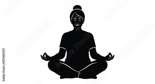 a serene woman sitting in lotus position with hands in mudra silhouette high quality professional detailed