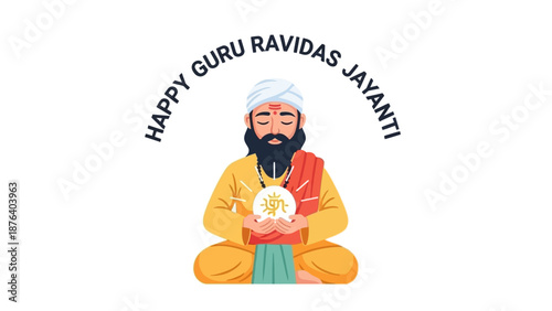 Guru Ravidass Seated with Religious Symbol.