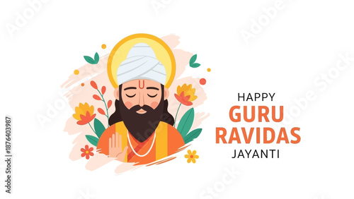 Guru Ravidass Portrait with Floral Elements.