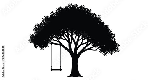 a tree with a swing hanging from one of its branches silhouette high quality professional detailed