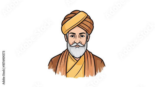 Illustration of man with turban and beard.