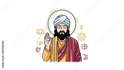 Guru Nanak Dev Ji Illustration Portrait.