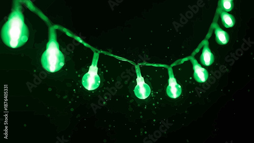 A festive string of illuminated green lights creating a magical ambiance