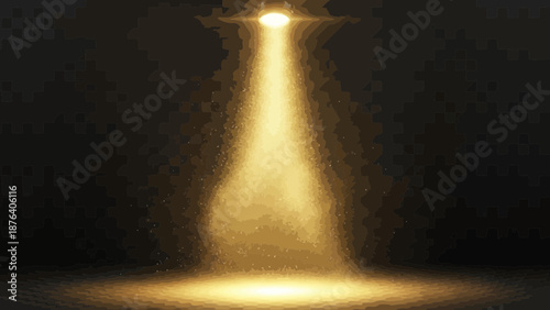 Dramatic gold spotlight shining down on a dark stage backdrop illustration