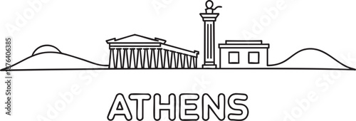 Schilderij op canvas Athens skyline line art illustration featuring parthenon and olympian zeus templ
