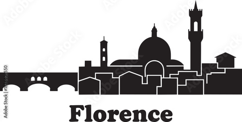 Florence skyline vector silhouette with historic buildings and famous ponte vecchio bridge view