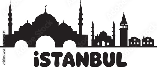 Bild auf Leinwand Istanbul skyline silhouette featuring hagia sophia mosque and galata tower in tu