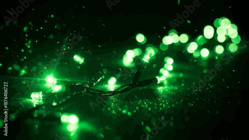 Enchanting Emerald Glow: A captivating display of green LED lights with a blurred background
