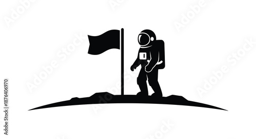 astronaut standing on a hill with a flag silhouette high quality professional detailed modern elegant stylish