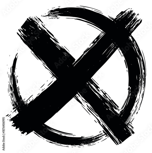 Grunge hand drawn illustration of a cross mark in a circle depicting denial and prohibition for graphic design