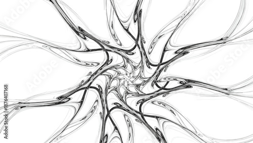 Abstract black and white fluid swirl illustration with dynamic flowing lines and vortex motion, modern monochrome background isolated on white for art, technology, creative design concepts