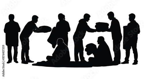 a group of people helping each other with boxes and items silhouette high quality professional detailed