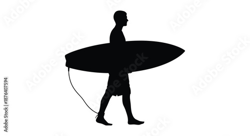 a person walking with a surfboard in hand silhouette high quality professional detailed modern elegant stylish