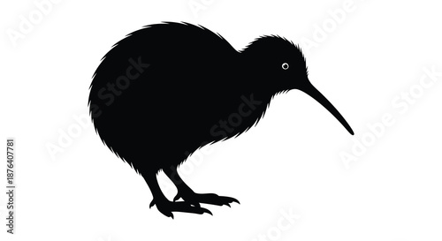 a black silhouette of a kiwi bird standing on white background silhouette high quality professional detailed