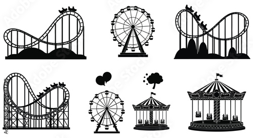 amusement park rides and attractions in black silhouette high quality professional detailed modern elegant stylish clean