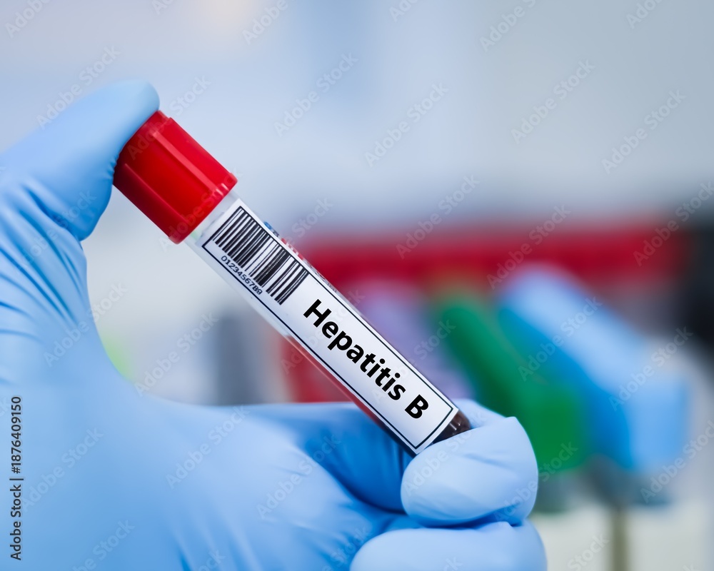 Fototapeta premium Blood sample tube for hepatitis B virus test analysis.