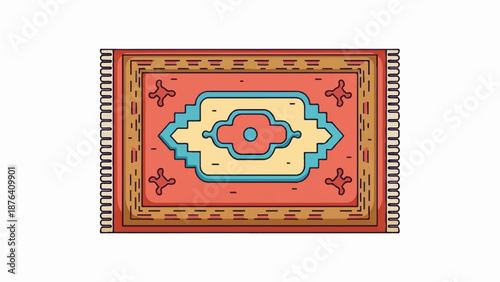A flat design illustration of a rectangular Persian rug with a central medallion and intricate patterns